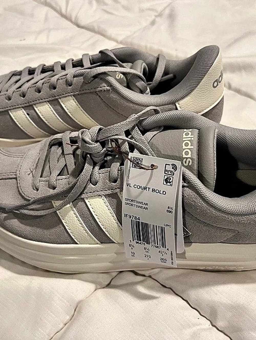 adidas VL Court Bold Gray & White Sneakers US 10 NWT